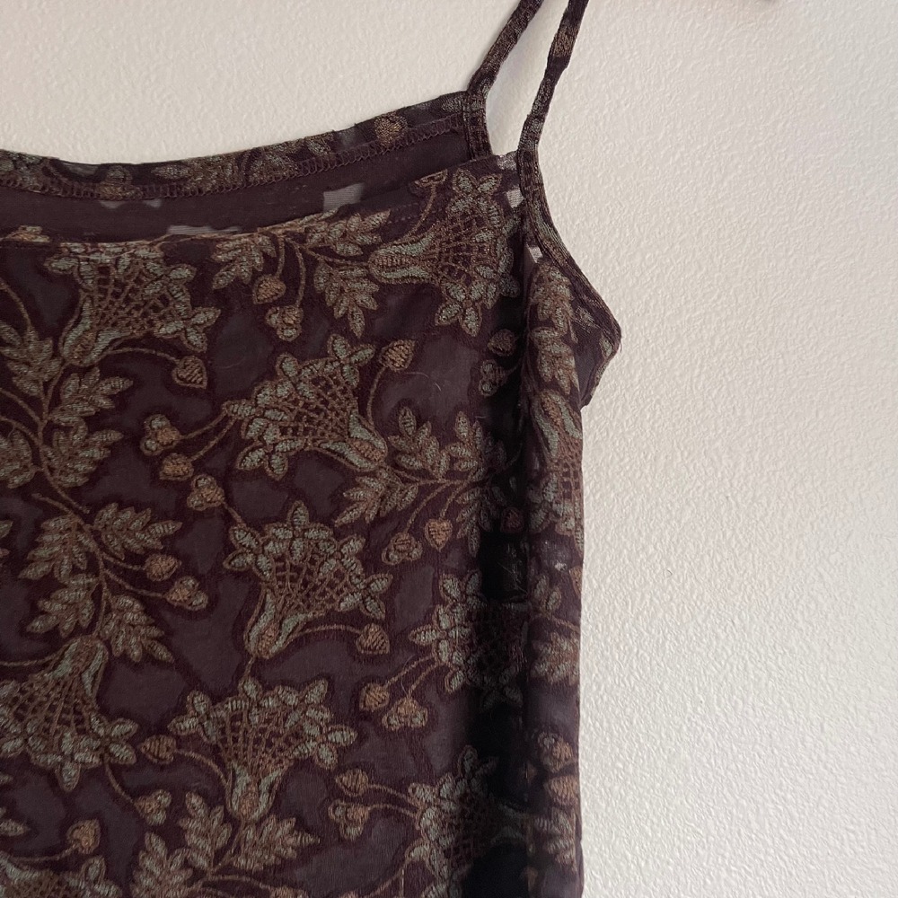 Vintage Abahouse Devinette Semi-Sheer‎ Brown Floral Camisole - Picture 12 of 12